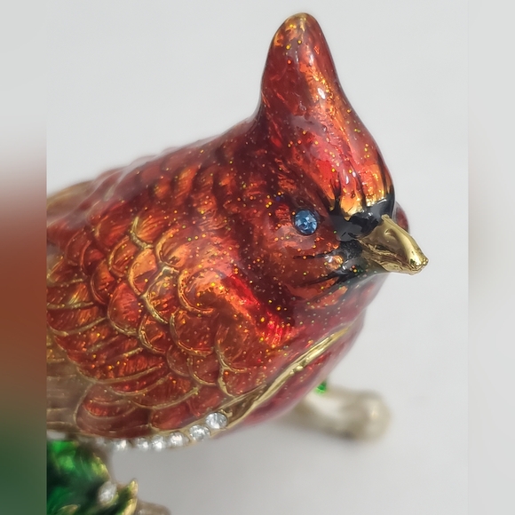 Cardinal Rhinestone and Enamel Hinged Trinket Box - Picture 2 of 10